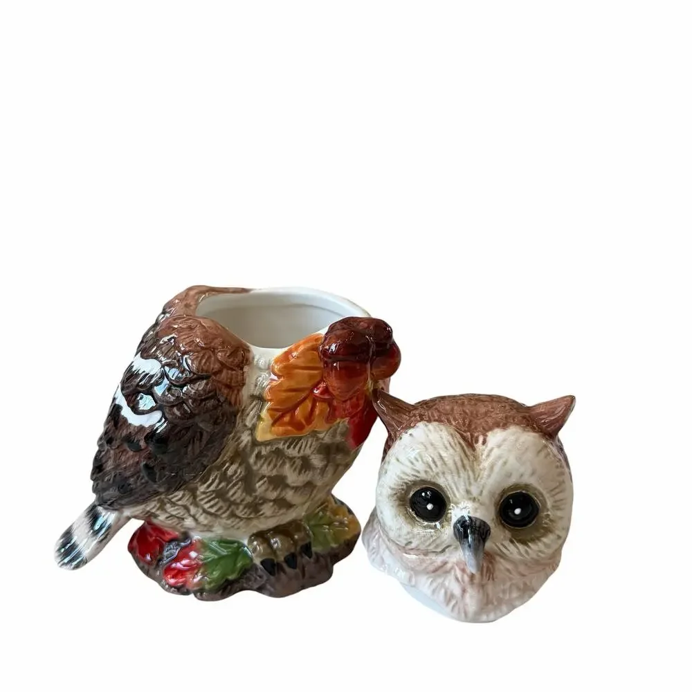 Heritage Harvest Owl Cream & Sugar Set Ceramic Fall Autumn Thanksgiving New